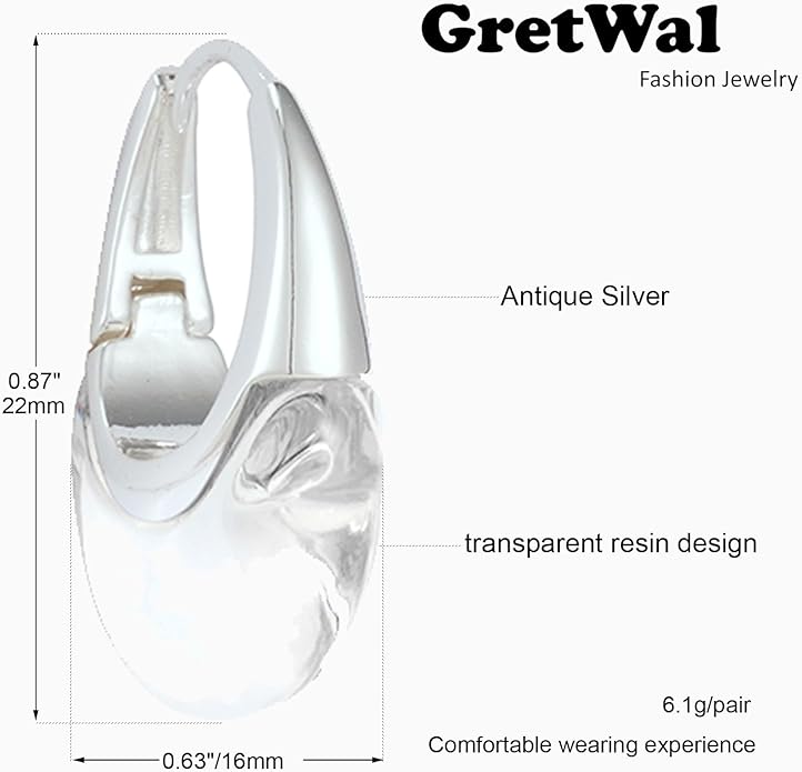 Acrylic Hoop Earrings Sterling Silver Lucite Clear Resin Rectangle Transparent Hoops for Women