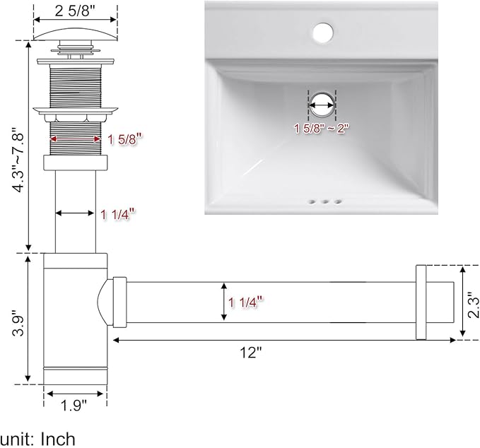 1-1/4" Pop-Up Drain Stopper P-Trap Kit Stainless Steel Chrome - Image 5