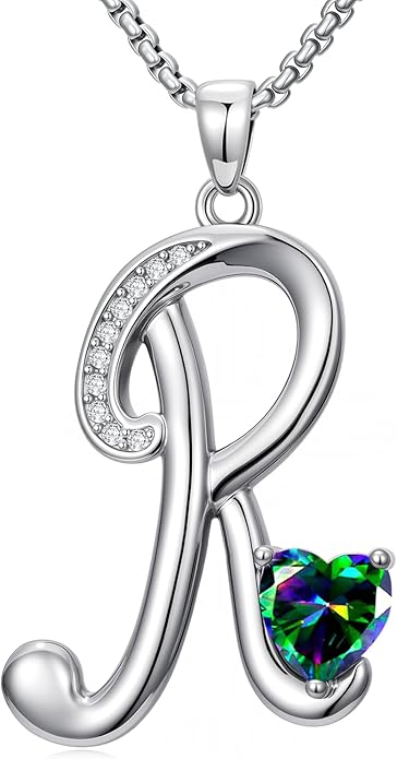 Valentines Day Gifts for Women Alphabet A to Z Initial Birthstone Pendant Necklaces for Women - 18k White Gold Plated Personalized Name Jewelry Valentine Mothers Day Birthday Gifts for Women Her Girlfriend