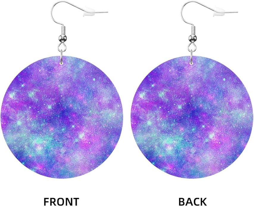 Swono Dinosaurs Round Faux Leather Earrings for Women Adorable Funny Cartoon Dragon Animal Tree Funny Lightweight Double-Side Printed Drop Dangle Earring for Birthday Party Gift