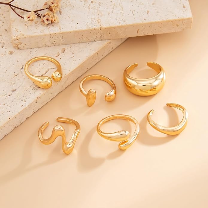 Chunky Gold Rings for Women Rhinestone Stackable Knuckle Ring Set Open Adjustable Statement Ring Set Dainty Crown Cross Midi Rings Fashion Jewelry Gift for Women
