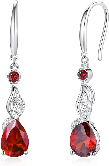 FANCIME Teardrop Dangle Drop Earrings 925 Sterling Silver Pear Gemstone Birthstone Earring Fine Jewelry Birthday Gifts for Women