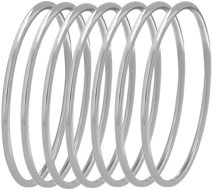Edforce Stainless Steel Glossy Thin Round Bangle Bracelet Set for Women, Set of 7