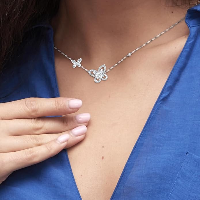 Lab Grown Diamond Necklace, Solid 925 Sterling Silver with Round Cut, Fine Jewelry for Women Anniversary Birthday Valentine’s Day Gifts