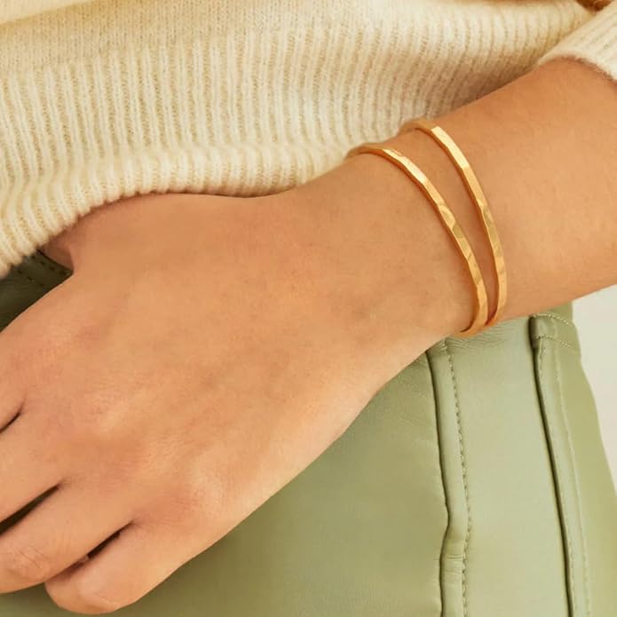 POTESSA 18K Gold Plated Cuff Bracelets Adjustable Dainty Bangle Handemade Jewelry for Women