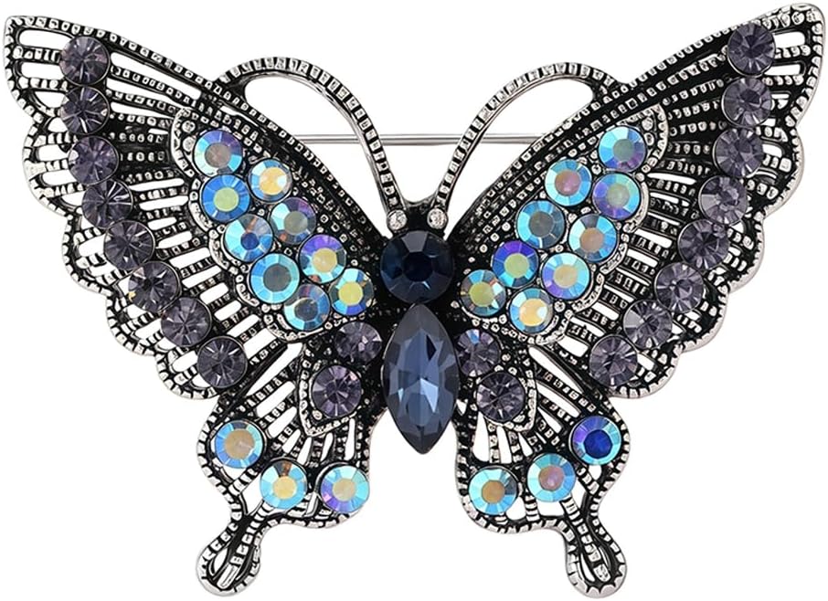 Rhinestone Butterfly Brooch for Women Sparkling Gold Silver Blue Black Crystal Big Butterfly Brooch Pin Cute Insect Pin Elegant Clothing Hat Bag Skirt Accessories Christmas Birthday Party Jewelry