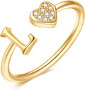Valentines Day Gift Initial Rings for Teen Girls - S925 Heart Sterling Silver Rings for Teen Girls | 14K Gold/Rose Gold/Sterling Silver Plated Ring for Girls Kids Women Ring for Teenager Girls Gifts Adjustable, No Tarnish, Hypoallergenic
