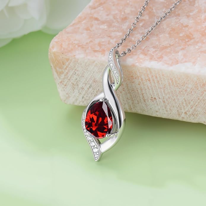 Birthstone Necklace for Women 925 Sterling Silver Infinity Love Jewelry Valentines Day Birthday Gifts for Her Mom Wife Girlfriend