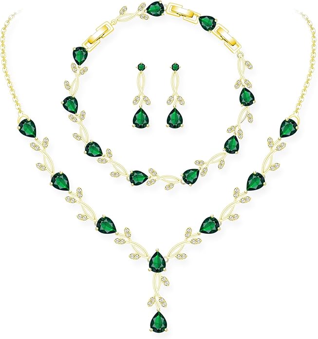 GZWHD Wedding Jewelry Sets for Bride Bridesmaid Women Cubic Zirconia Necklace Earrings Bracelet Set Gift for Mother Friend Wife Daughter Sister Party Prom Jewelry
