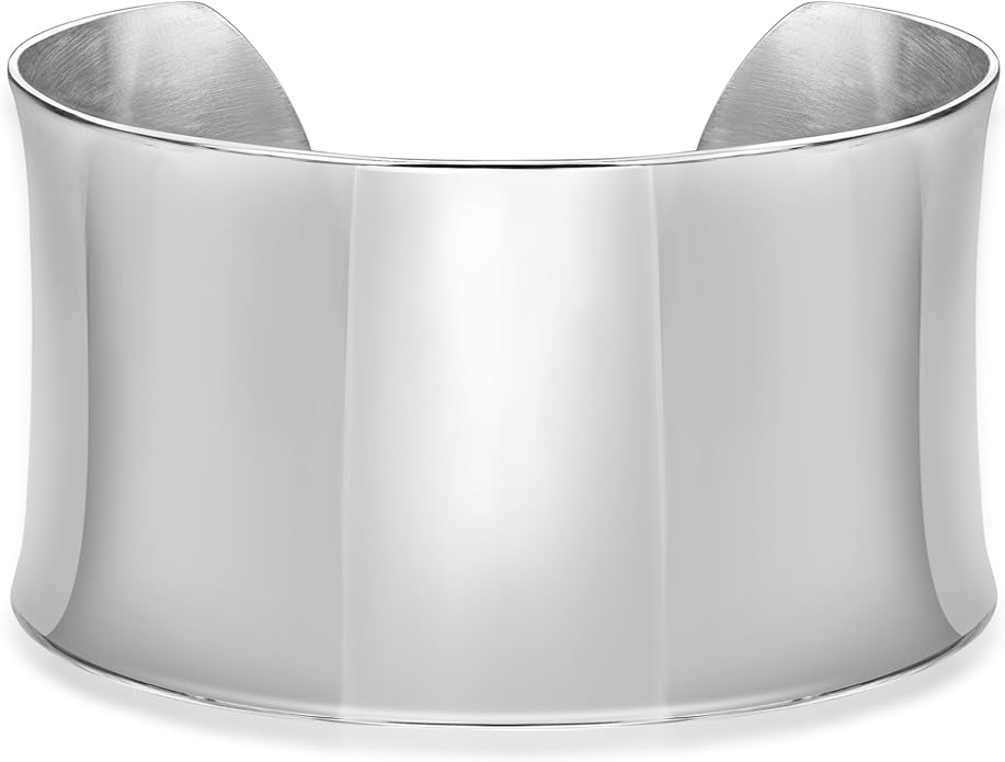 Lavari Jewelers 7 Inches Long Wide Open Cuff Bangle Bracelet for Women I 2.5 Inches in Diameter and 1.5 Inches in Height I Ion Plated Stainless Steel or Satin Finish Bangle for Her I Wide Bracelet