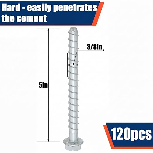 Tandefio 120 Pack 3/8 x 5 Concrete Anchors and Screw Kits Galvanized | Large - Image 2
