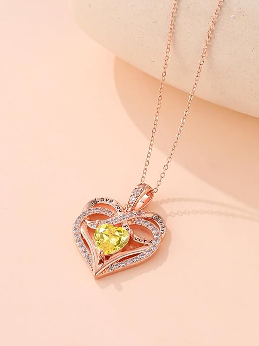 Infinity Rose Gold Valentines Heart Birthstone Necklace for Women,I Love You Always and Forever Jewelry,Valentines Anniversary Birthday Gifts for Her Wife Mom Grandma Daughter