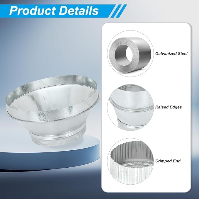 PATIKIL 16 Inch to 10 Inch Duct Reducer, Galvanized Steel Round Air Duct - Image 3