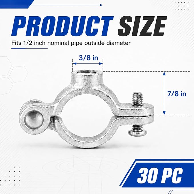 30 Pack 1/2 in. Hinged Split Ring Pipe Hanger, Tubing and Industrial Vintage - Image 2