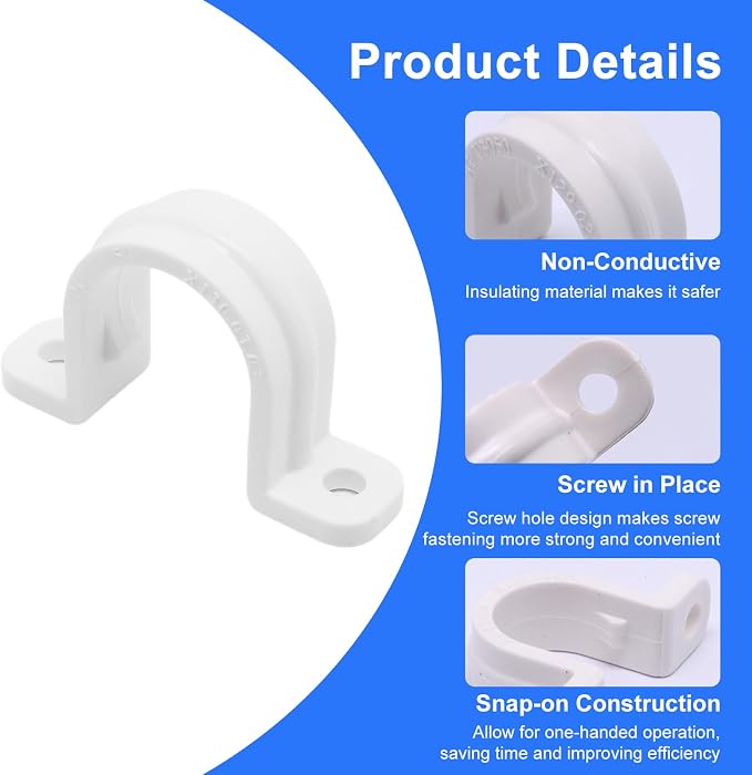 1/2 Inch PVC Pipe Strap, 2-Holes Conduit Pipe Clamps Plastic Pipe Supports - Image 3