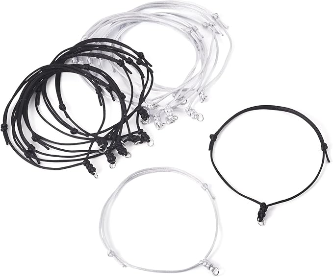 20Pcs Adjustable Braided Cord Black and White Waxed Thread Half Finished Bracelet with Jump Rings Knotting Bracelet Ropes for Wrist DIY Women Jewelry Friendship Bangle Decor 8.5-16cm Long