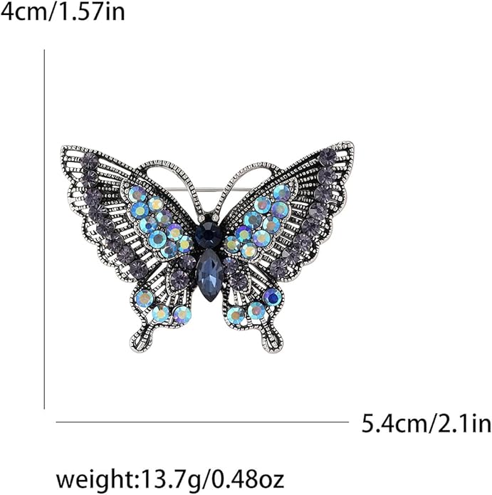 Rhinestone Butterfly Brooch for Women Sparkling Gold Silver Blue Black Crystal Big Butterfly Brooch Pin Cute Insect Pin Elegant Clothing Hat Bag Skirt Accessories Christmas Birthday Party Jewelry