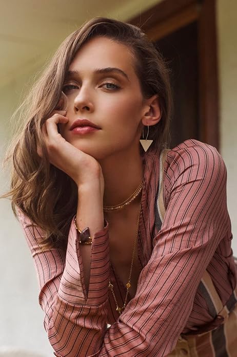 SOFYBJA Dainty 18K Gold Plated Disc Ball Triangle Sunburst Drop Earrings Long Dangle Lightweight Handmade Earrings Jewelry
