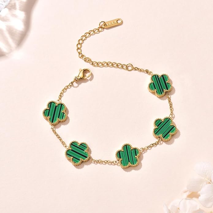 18K Gold-Plated Four Leaf Clover Bracelet for Women,Adjustable lucky Bracelet Set Jewelry Gift-Hypoallergenic Charm for Birthdays, Wellness & Daily Wear