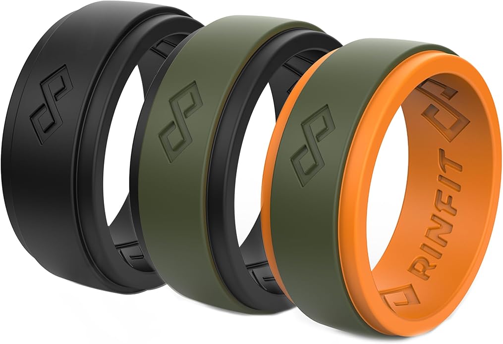 Rinfit Silicone Rings for Men 9mm Wide, 2mm Thick - Mens Rubber Wedding Bands - Infinity Ring with 2 Layers - Patented Design