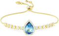 Linawe Crystal Imitation Diamond Rhinestone Charm Bracelets for Women, Gold/Silver/Rose Gold Adjustable Chain Bracelet, Teardrop Birthstone Cubic Zirconia Prom Costume Wedding Jewelry
