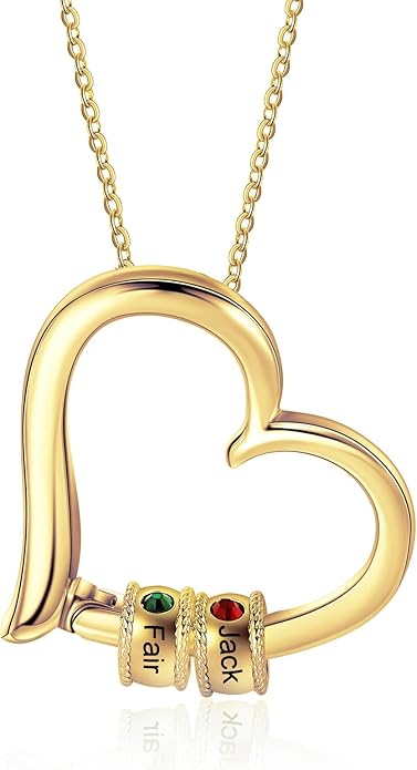 Personalized Women's Pendant Necklace 925 Sterling Silver with 1-5 Simulated Birthstone Names Customized Heart Shape Cubic Zirconia Necklace