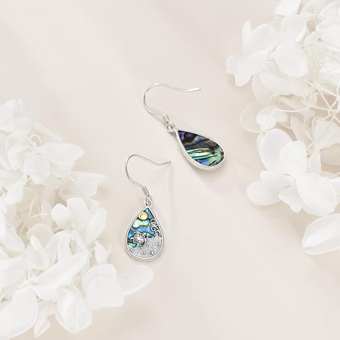 Abalone Shell Dangle Drop Earrings for Women 925 Sterling Silver Filigree Bohemian Earrings Jewelry Gift