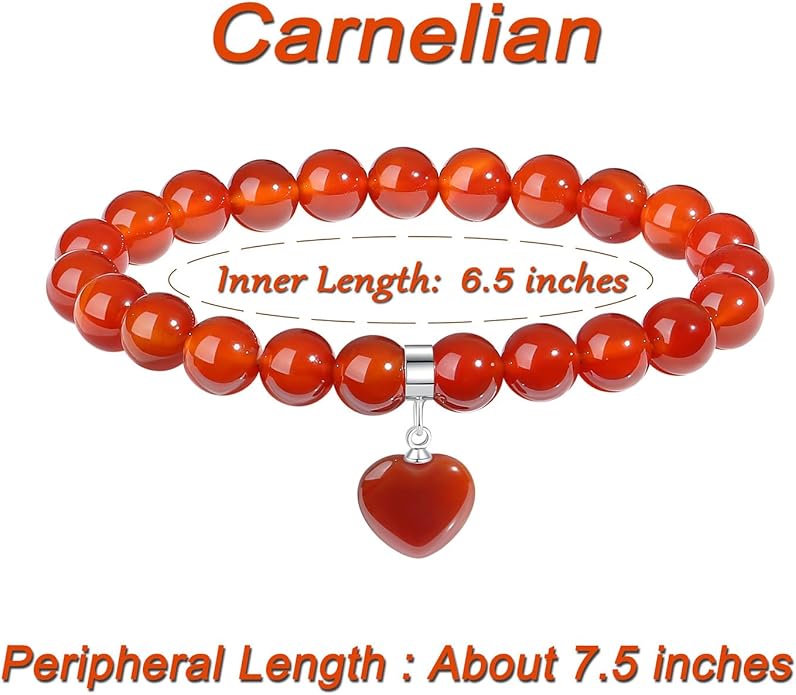 MAIBAOTA Healing Crystal Bracelet for Women, 8 mm Natural Gemstone Beaded Bracelet, Love Heart Bracelet Jewelry Gifts for Birthday Mothers Day Valentine's Day Anniversary