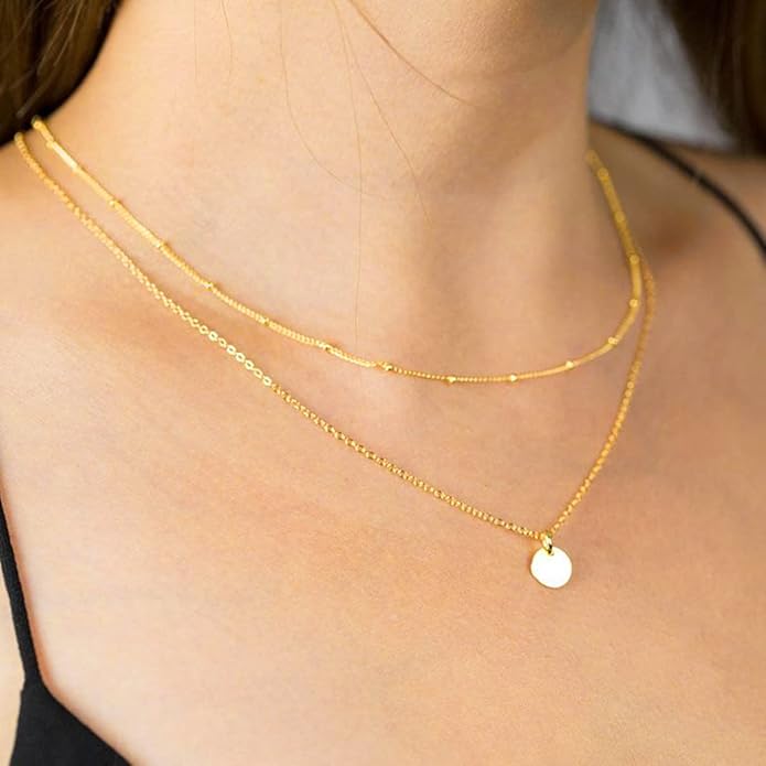 CHESKY 14k Gold Plated/Silver Plated Dainty Necklace for Women, Trendy Satellite Choker Necklace Thin Beaded Layered Choker Necklaces Discs Paperclip Chain Necklaces Womens Simple Jewelry