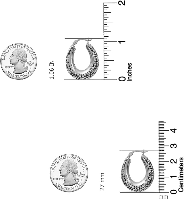 LeCalla 925 Sterling Silver Bali-Style Hoop Earrings Lightweight Click-Top Antique Two-Tone Beaded Italian Bali Style Earring Hoops for Women