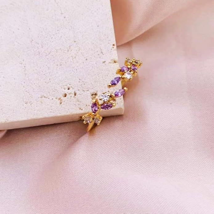 Sora Tuki Rings for Women Adjustable Leaf Ring Dainty Stackable Rings for Women Unique Purple Blue Red Green Ring for Women Trendy Jewelry