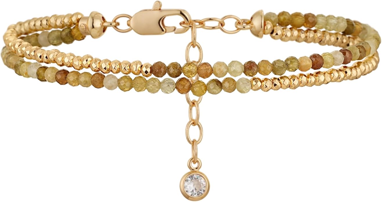 MYEARS Women Beaded Bracelet Gold Double Layer Gemstone 14K Simple Dainty Handmade Chain Everyday Boho Beach Jewelry