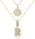 Letter Necklace 14k Gold Plated Bling Dainty Necklaces Trendy Chunky Custom Name Necklace Personalized Round Circle Pendant Zirconia Letters Name Crystal Jewelry Gifts for Women
