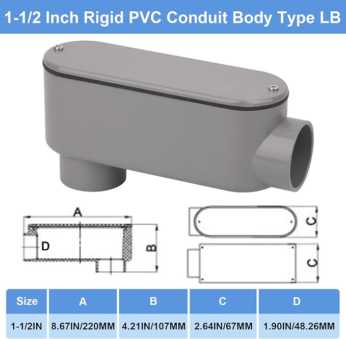 2Pack 1-1/2Inch Rigid PVC Conduit Body Type LB 1.50IN Slip x Slip PVC Conduit - Image 2