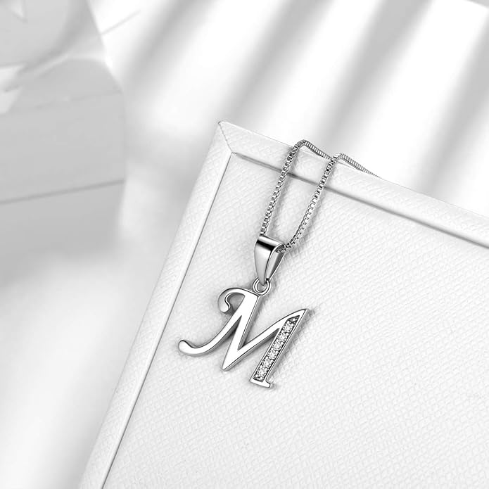 Aurora Tears Letter Necklace Initial 925 Sterling Silver Alphabet Pendant Crystal Name Gift Women Cubic Zirconia Jewelry
