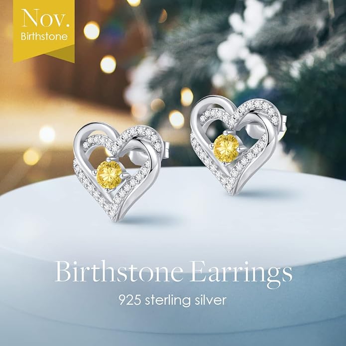 CDE Forever Love Heart Stud Earrings for Women, 925 Sterling Silver Birthstone Heart Stud Earrings Christmas Day Mother's Day Gift Anniversary Birthday Jewelry Gifts for Women Wife Her