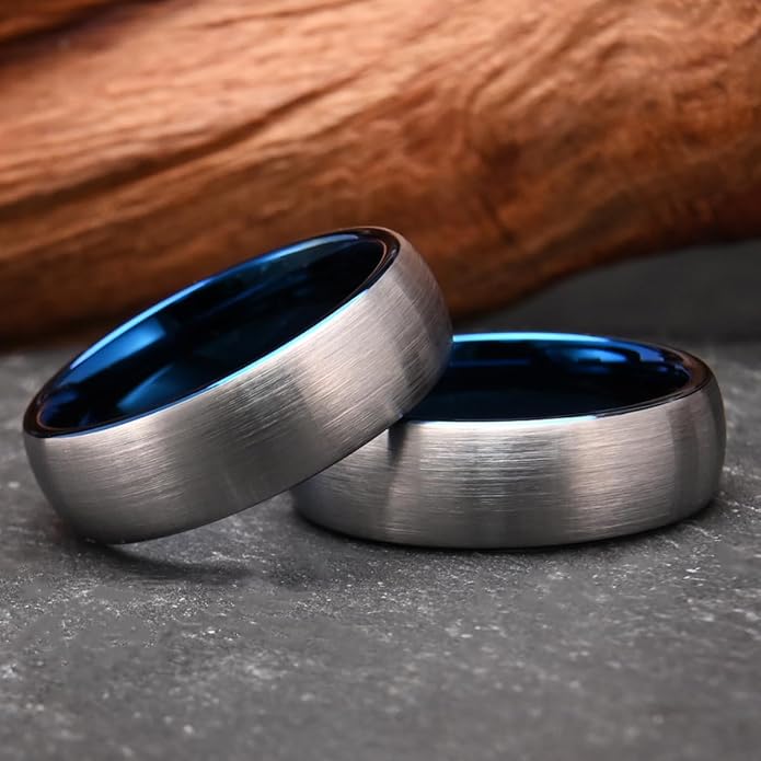 Tungsten Carbide Rings for Men Women 7MM Black Golden/Silvery Blue Men's Engagement Wedding Bands Matte Brushed and High Polish