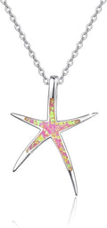 Cuoka Starfish Necklace, 925 Sterling Silver with Opal, Hawaiian Beach Nautical Ocean Pendant, Starfish Jewelry Opal Jewelry Valentine for Women Girlfriend