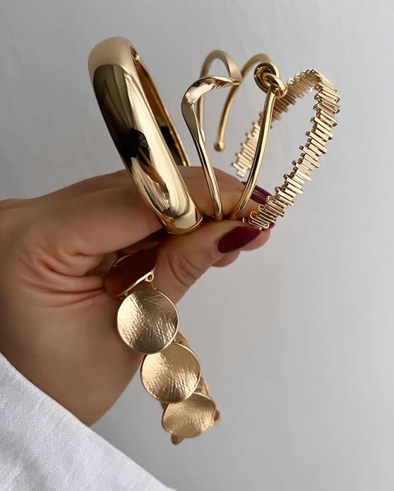 iF YOU Gold Bangle Bracelets for Women, Dainty Knot 14K Gold Plated Multi Layer Bangle Cuffs, Personalized Boho Chunky Bracelets for Women Jewelrys Set Gifts