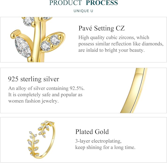 MUNDELL 925 Sterling Silver Simple Multi-layer Leaf Adjustable Ring Green Lucky Leaves Statement Ring for Women Promise Ring Fine Jewelry