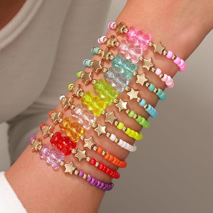 Friendship Bracelets Boho Stackable Bracelets for Women Surfer Heishi Clay Bead Bracelets Stretch Preppy Bracelets Colorful Boho Bracelets for Women