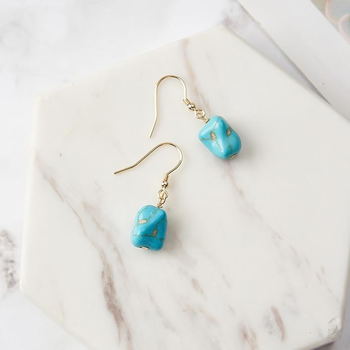 Turquoise Dangle Earrings Vintage 925 Sterling Silver Irregular Gemstone Drop for Women Gift