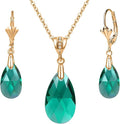 EVEVIC Austrian Crystals Teardrop Pendant Necklace Earrings for Women 14K Gold Plated Hypoallergenic Leverback Drop Dangle Earrings Jewelry Set
