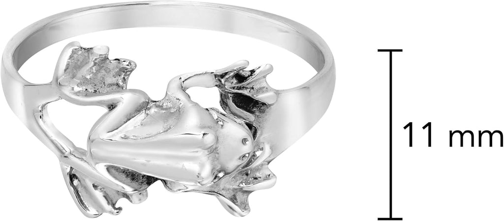 AeraVida Incredible Leaping 3D Tree Frog .925 Sterling Silver Band Ring