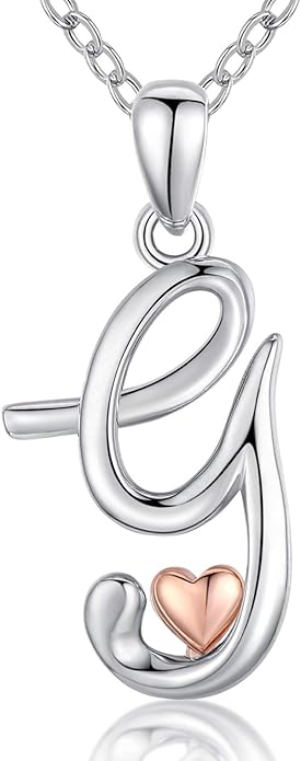 CELESTIA 925 Sterling Silver Initial Necklaces 26 Letter with Rose Gold Heart - 18 Inch Chain