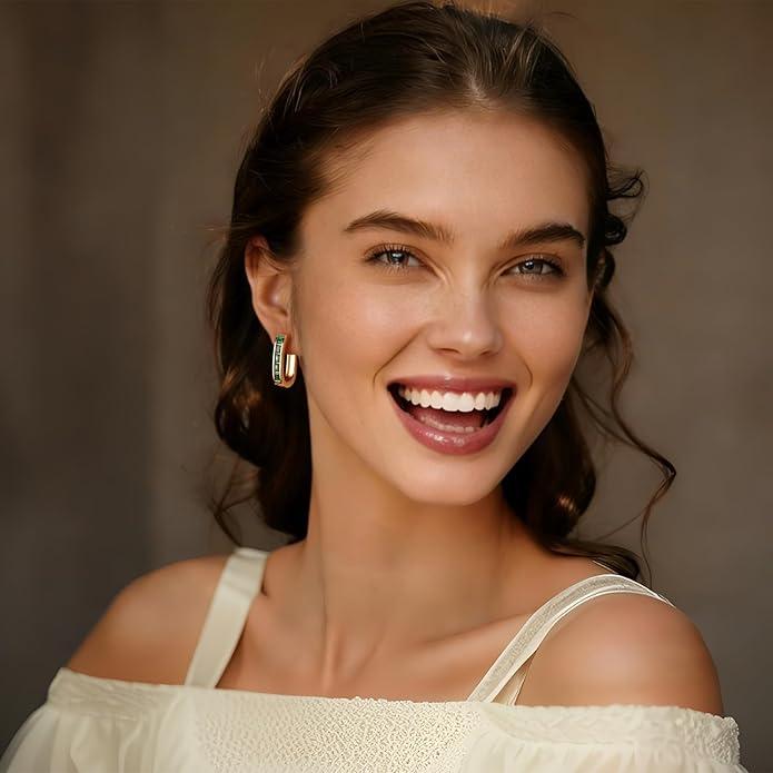Trendy CZ Gold/Silver Hoop Earrings for Women Square Hypoallergenic chunky gold Hoop Earrings Geometric Minimalist Rectangle Hoops