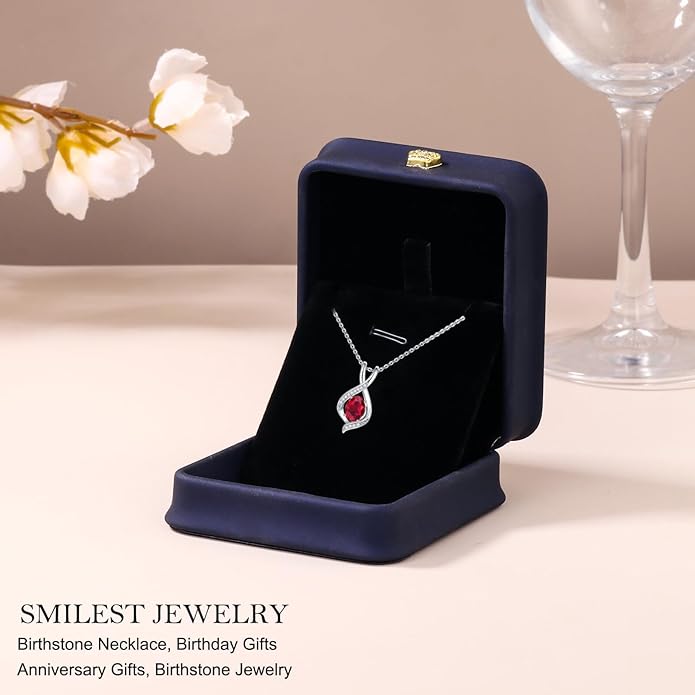 SMILEST Valentines Day Gifts for Her - 925 Sterling Silver Oval Sparkle Birthstone Necklace, Infinity Pendant Necklace Anniversary Birthday Gifts for Women Wife Girlfriend Mom Birthstone Necklace