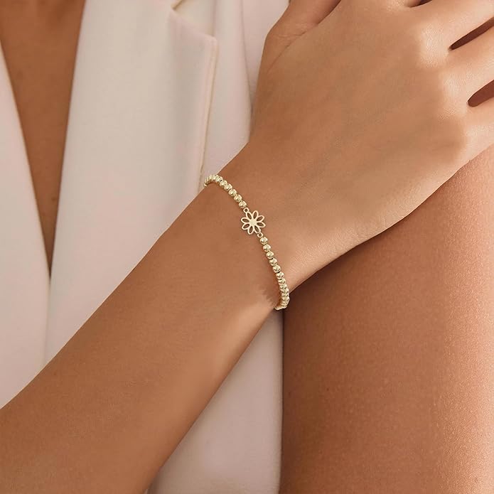 Gold Bracelets for Women 14K Gold Beaded Bracelets Stackable Bracelets for Women Gold Charm Bracelet Non Tarnish Gold Jewelry for Women Trendy