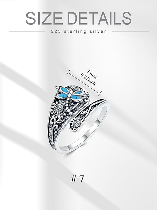 JKR Turquoise Spoon Rings for Women Sterling Silver Vintage Antique Thumb Ring Boho Jewelry Anniversary Birthday Gift for Wife Her Mom