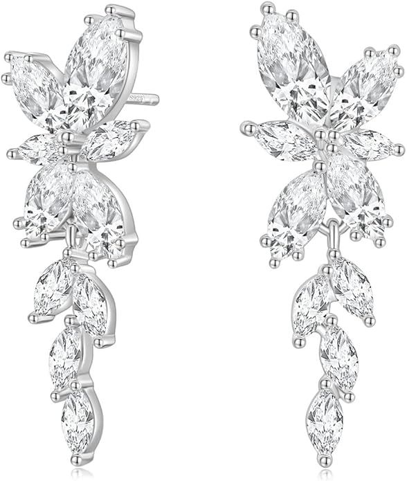 EAMTI Silver Dangle Earrings for Women Cubic Zirconia Marquise Bridal Wedding Earrings 925 Sterling Silver Post Engagement Earring